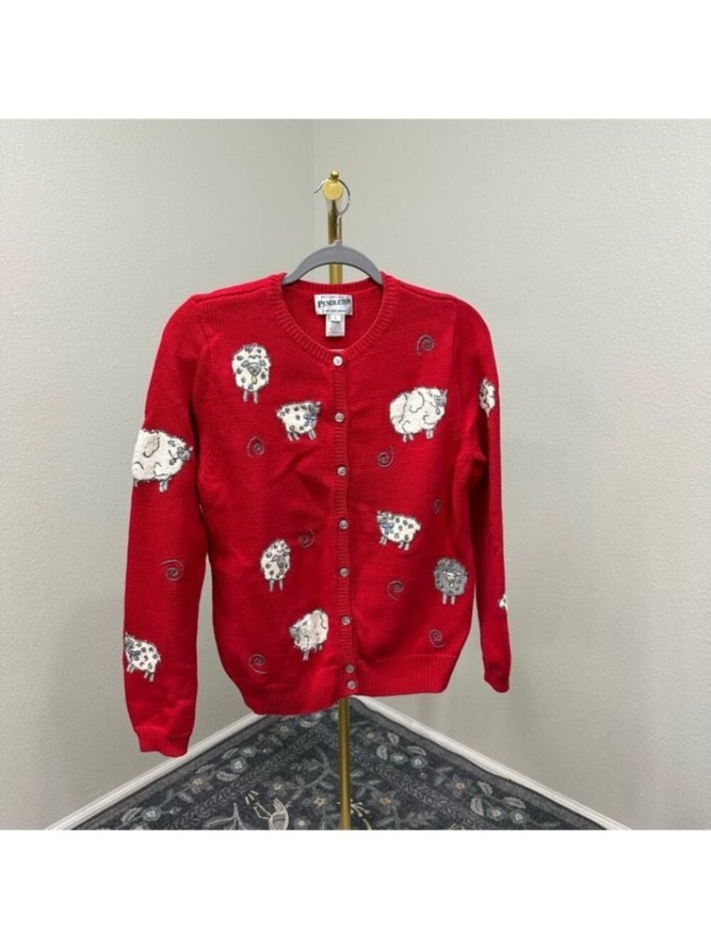 VTG Pendleton Embroidered Sheep Button Cardigan Sweater Womens Large Princess Di